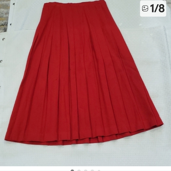 Vtg Metro Work Vibrant Red A-Line Pleated Wool Skirt - Picture 9 of 9
